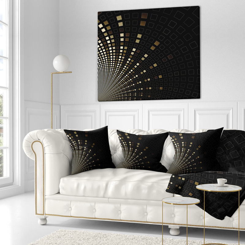 Carré de mosaïque de carrés dorés sur fond noir - imprimé abstrait, 16 po x 1 po, Coussin décoratif