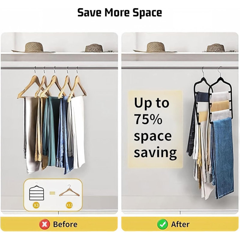 Velvet Pants Hangers 4-Layer for Jeans Trousers Belts Ties Towels (Set of 4)