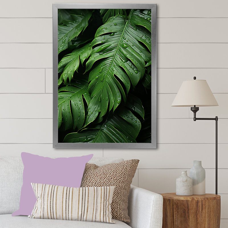 «Emerald Canopy Exotic Palmscape I», reproduction sur toile, Encadrement argenté, H 32 po x l 16 po x P 1 po