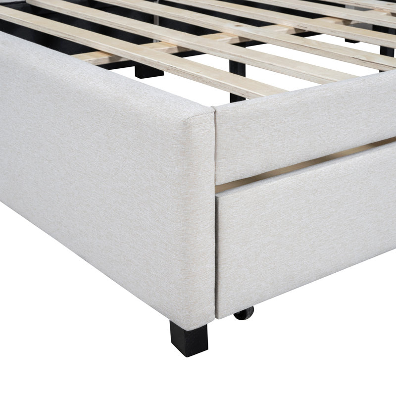 Lit de jour double rembourré avec cadre de canapé-lit à 2 tiroirs de rangement, Beige