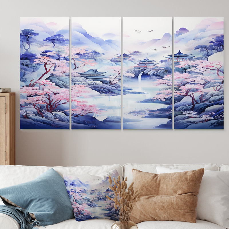 «China River», art mural sur toile 4 pièces, H 32 po x l 64 po