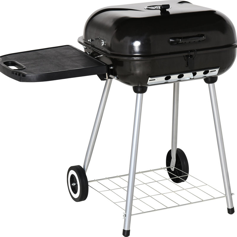 Barbecue portatif au charbon avec roulettes et tablette inférieure - fentes d'aération réglables de 21 po pour barbecue pour pique-nique, camping et barbecue