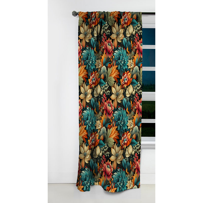 Fleurs Boho Dreams - Rideau floral - Rideau occultant en damas - 1 panneaux, L 52 po x L 84 po