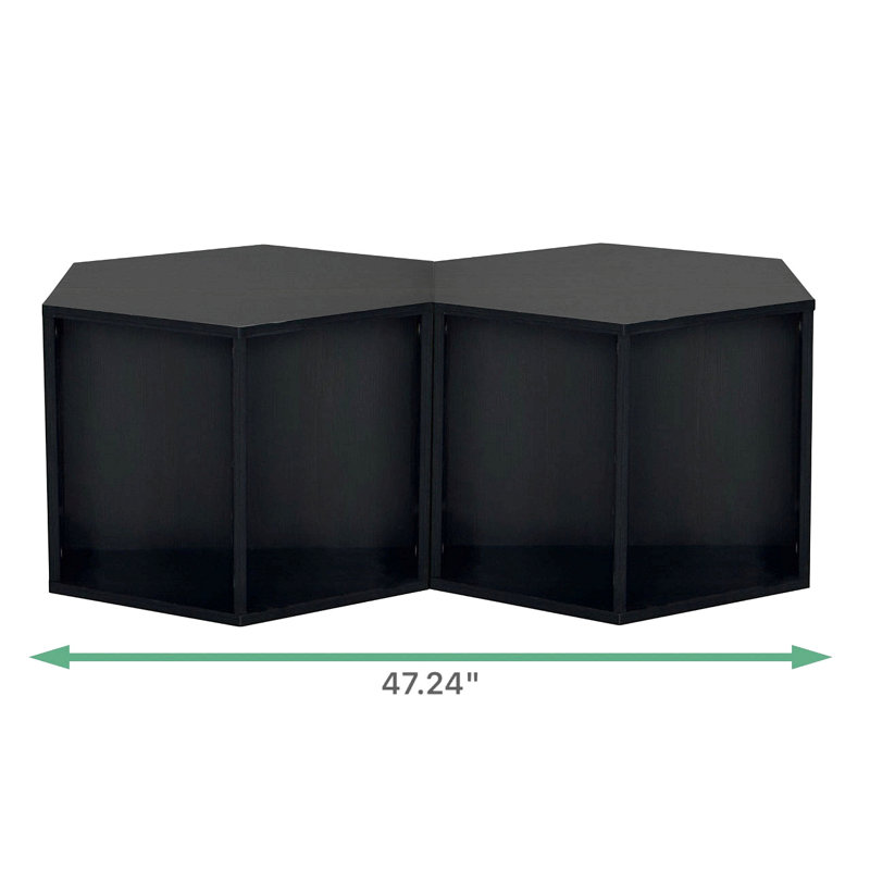 Hexagonal Coffee Table Side Table Nightstand, Black Brown