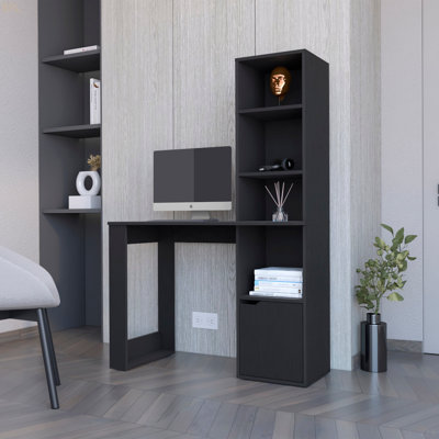 Bureau d'ordinateur avec bibliothèque à 4 niveaux et armoire à 1 porte