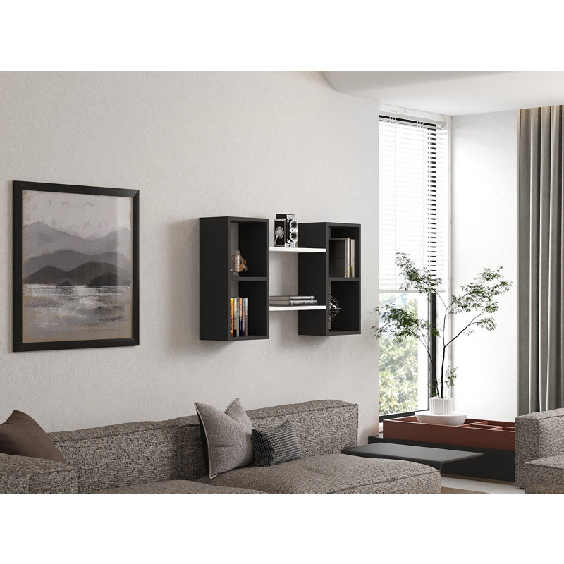 Modern Wall Shelf, White & Anthracite, 41.3 x 23.6 x 7.9 inches | 100% Melamine Coated Particle Board, Thickness: 0.7 inches | Numerous Shelves, Wall-Mountable, Stylish Storage Solution for Home & Office