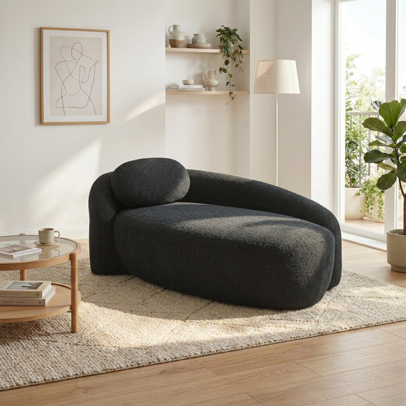 Chaise d'appoint incurvée moderne à un bras de 33 po de largeur avec coussin assorti Modern Modern, Noir