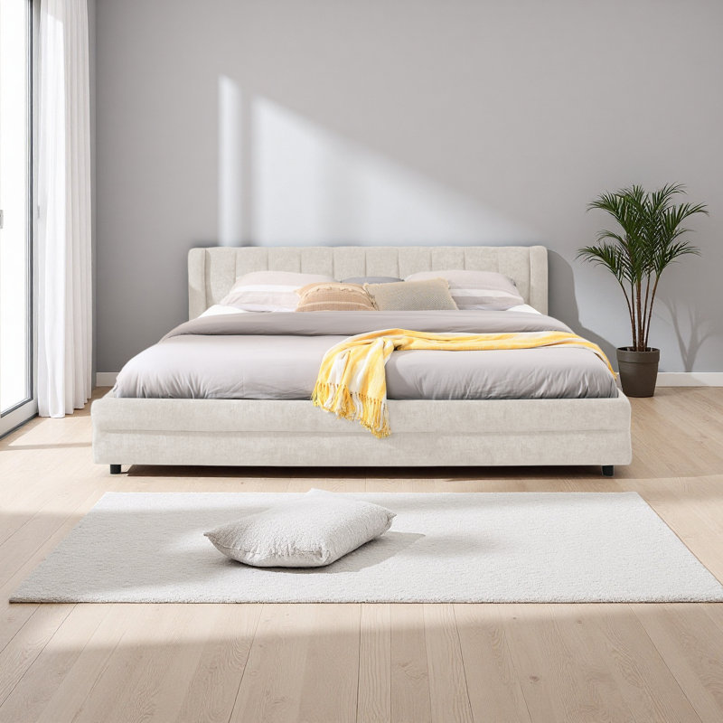 Cadre de lit rembourré avec tissu épais, cadre de lit rembourré confortable, tissu chenille, avec tête de lit et cadre de lit solide. Avec tiroir pour le rangement