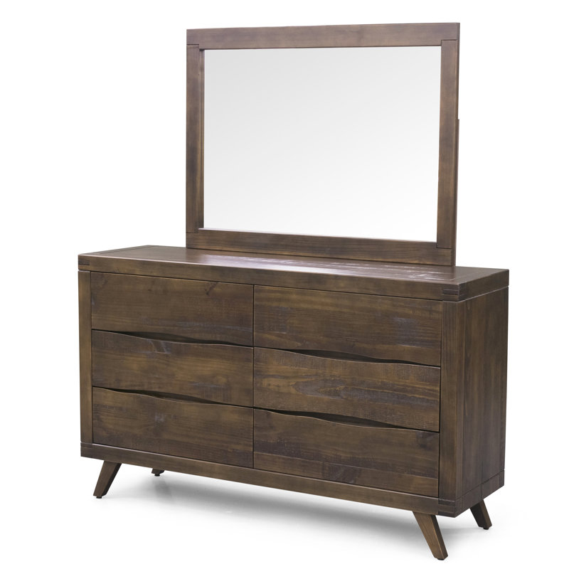 Commode double 6 tiroirs en bois massif avec miroir Elisa