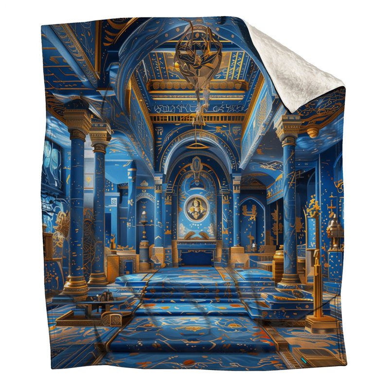 Couvertures intérieures bleues ornées d'or, 60in W x 80in H