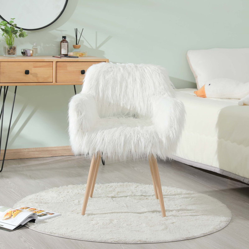 Fauteuil de maquillage rembourré, Fausse fourrure blanche
