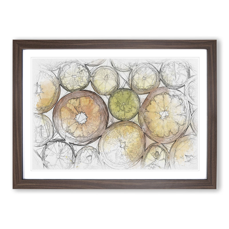 Sliced Citrus Fruit - Single Picture Frame Print on Wood, Walnut Framed, 48cm H x 65cm W x 2cm D