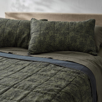 Box Stitch Quilt Sham Set - Standard - Moss Toile