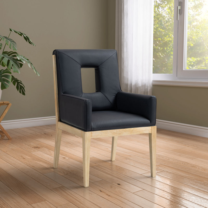 Fauteuil de salle à manger Flore, Naturel, Cuir végétalien noir
