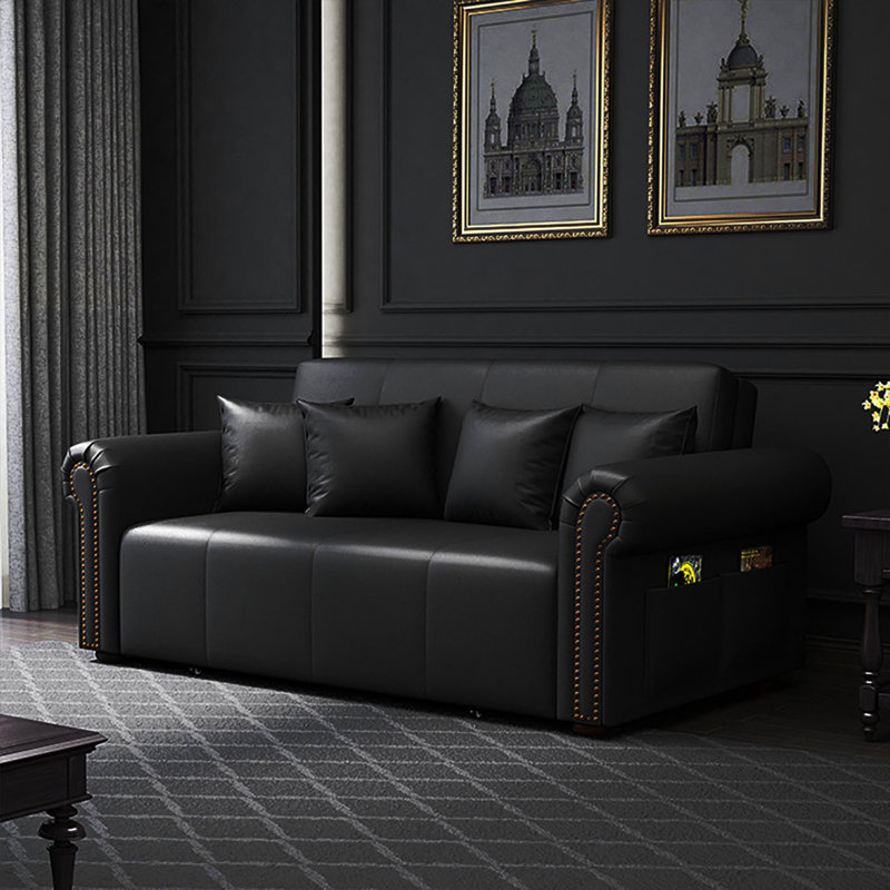 Canapé-lit en cuir 51,18 po, 33.46" H x 51.18" W x 37.40" D, Black