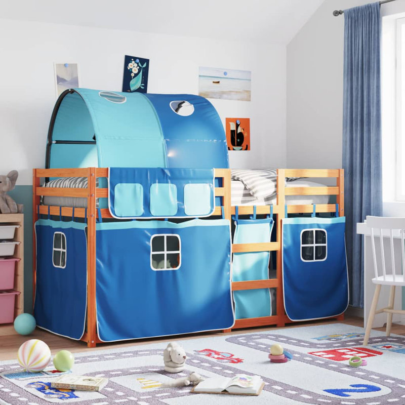 Wobnar Solid Wood Bed, Light Brown/Blue, 90 x 200cm
