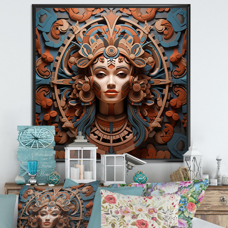 «Mesoamerican Terracotta Mask», reproduction d'art sur toile, H 16 po x l 16 po x P 1 po, Cadre flottant noir