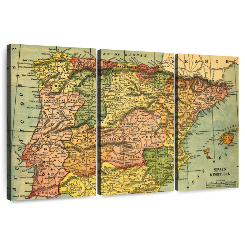 Carte de l'Espagne et du Portugal, H 20 po x l 33 po