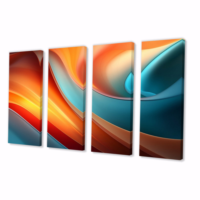 «Orange Blue Spectral C Courants», reproduction de toile tendue 4 pièces