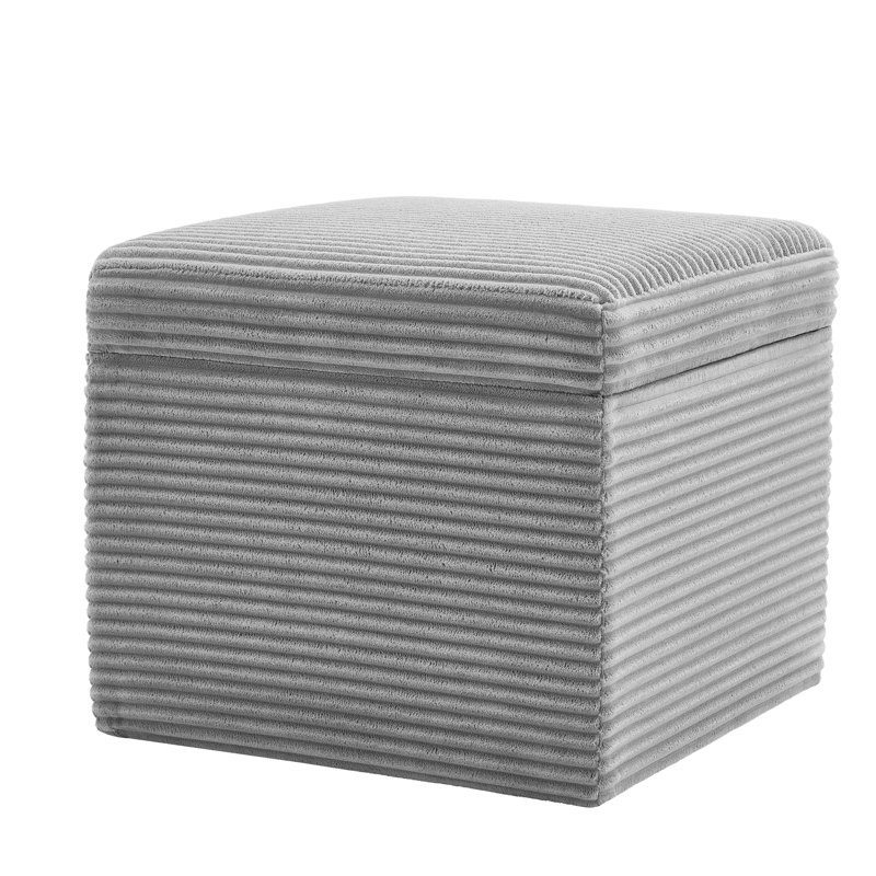 Corduroy Square Upholstered Storage Ottoman, Gray