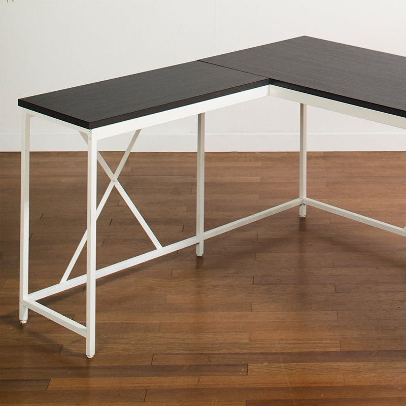L-Shaped Metal Base Writing Desk, Dark Gray/Ivory