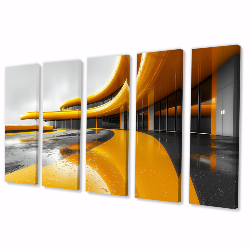 «Yellow Grey Turbocharged Thrills», ensemble d'art sur toile, H 32 po x l 80 po