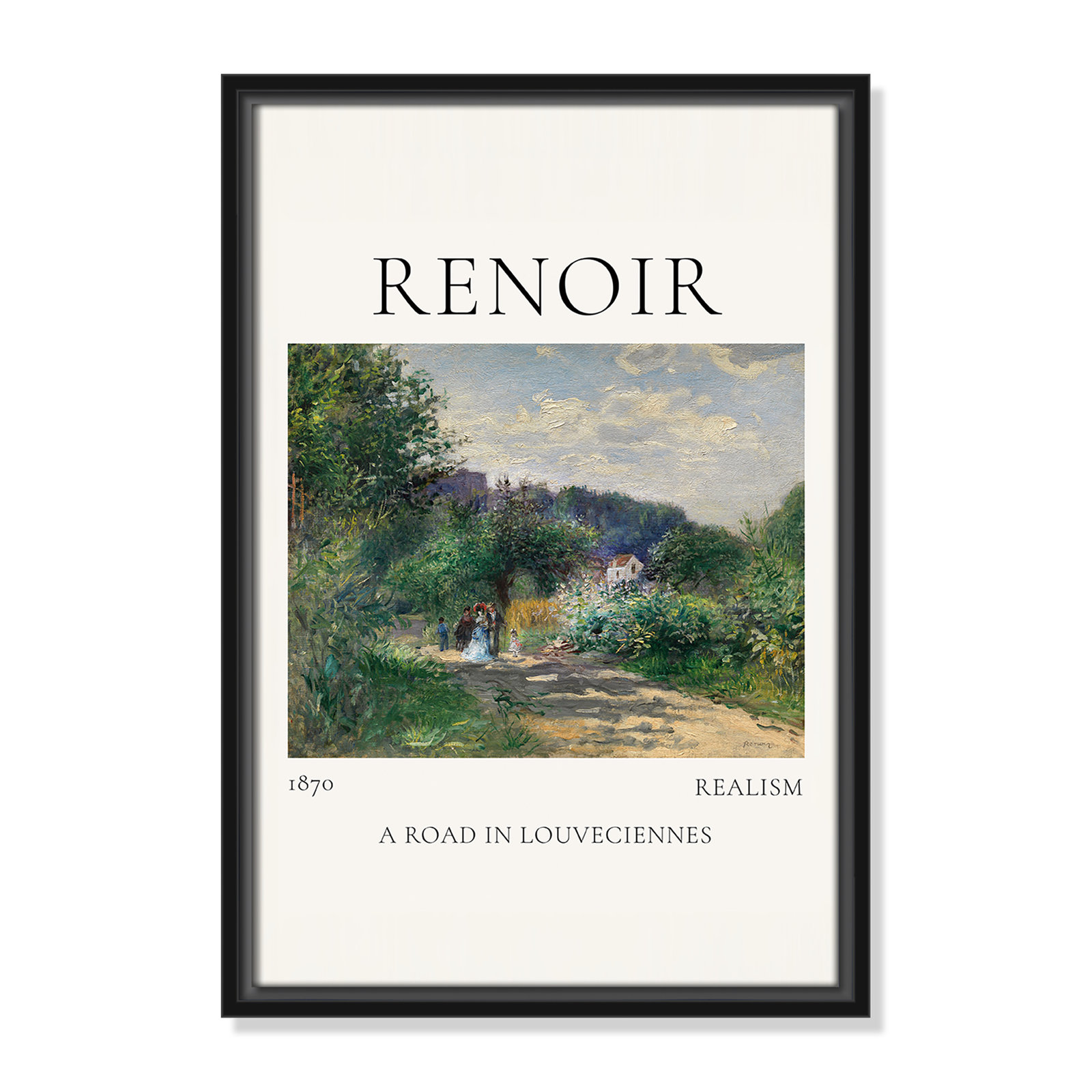 Old Masters Collection " A Road In Louveciennes " by Auguste Renoir, No, 19.5" H x 13.5" W x 2" D, Black Floater Frame