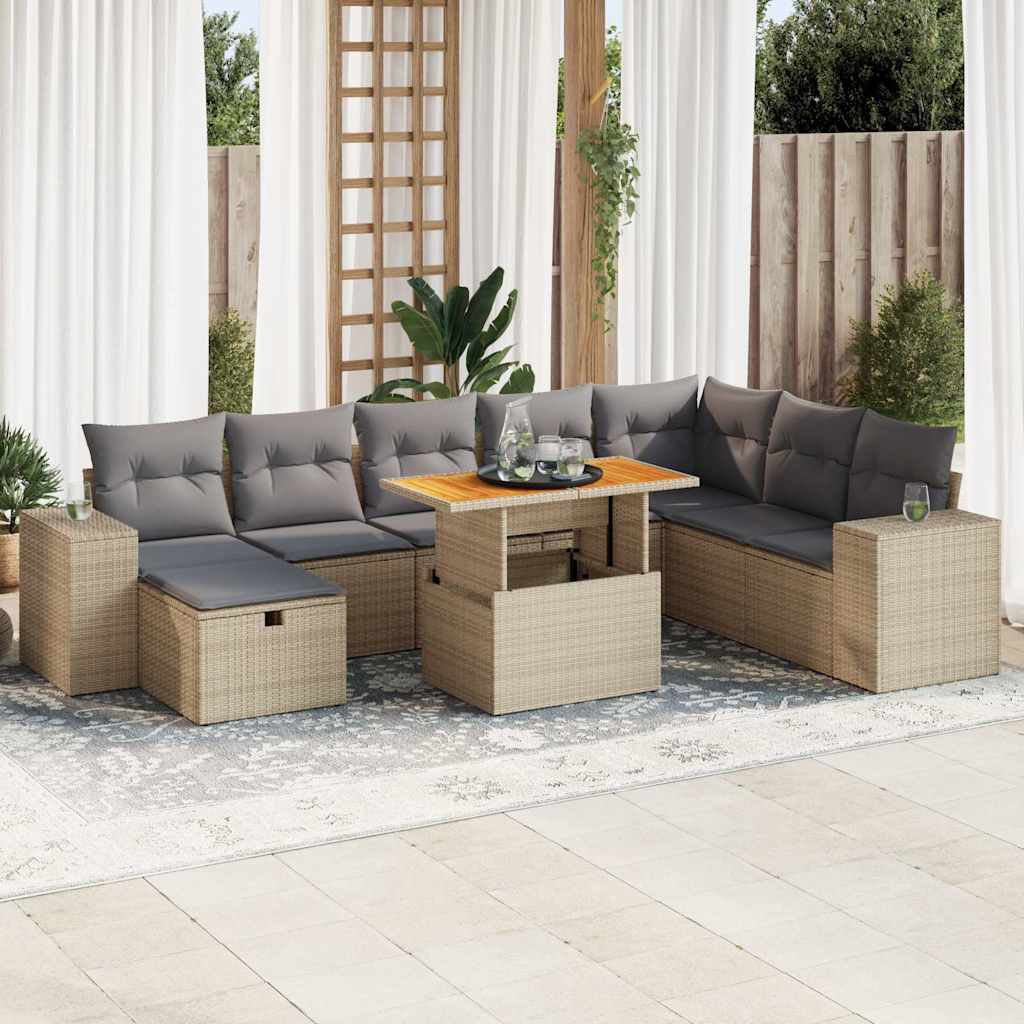 Vidaxl 9-Tlg. Garten-Sofagarnitur Mit Kissen Schwarz Poly Rattan