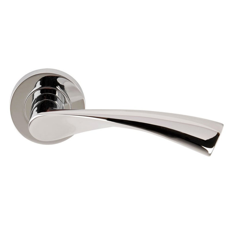 Astrid Design Door Handles on Round Rose in Duo Chrome Finish with 7.9mm Spindle & Fixings