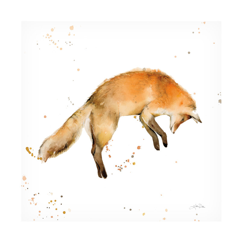 Reproduction d'un renard sautant sur toile par Katrina Pete, H 35 po x l 35 po x P 2 po