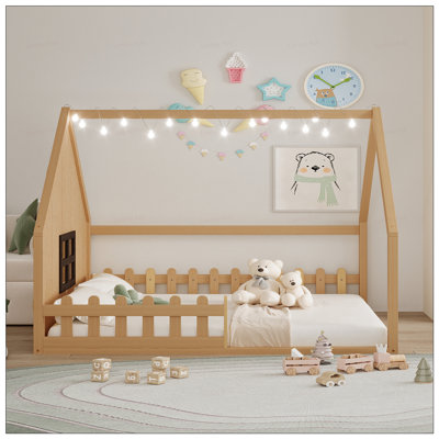 Full Wooden Canopy Bed With Fence