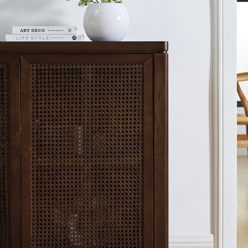 Buffet 39,4 "Mid Century Modern Rattan Buffet, Noyer
