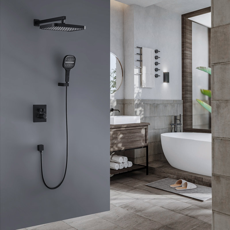 Complete Shower System with Rough in-Valve, Matte Black