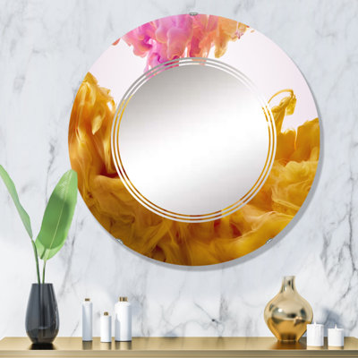 Nuage d'encre jaune et rose dansant - miroir mural moderne