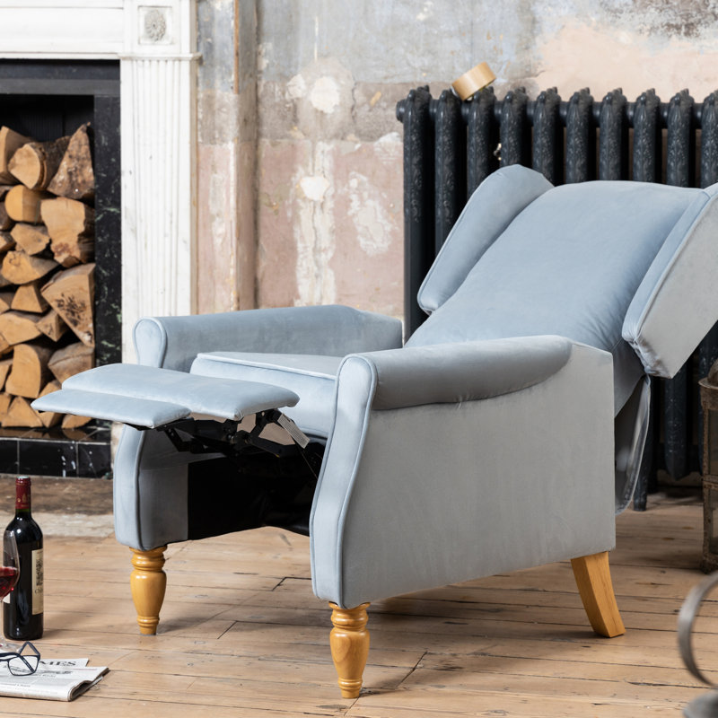 Airell 70cm Wide Velvet Wing Chair Recliner, Light Blue