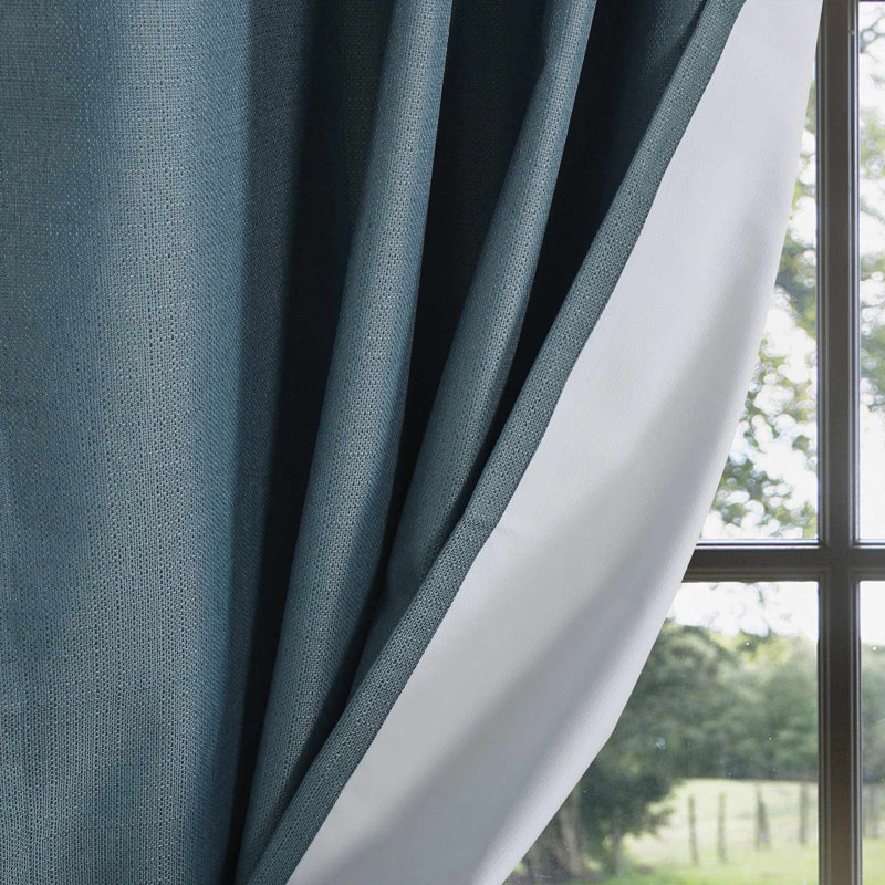 Landolfo Textured Grid 100% Blackout Grommet Curtain Pair (2 panels), 52" W x 84" L, River Blue