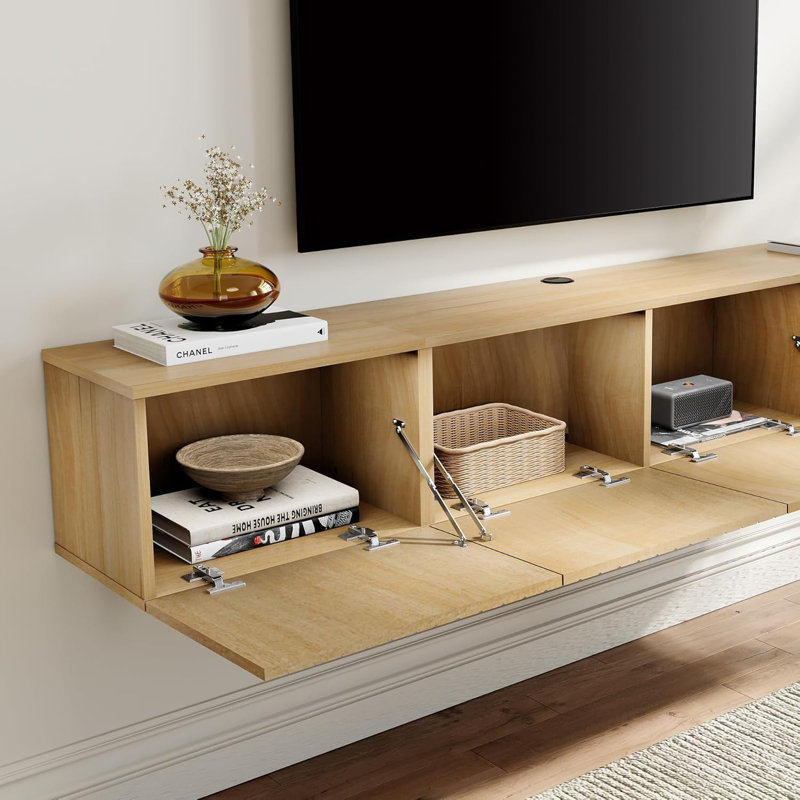 Meuble audio-vidéo flottant en bois, Chêne