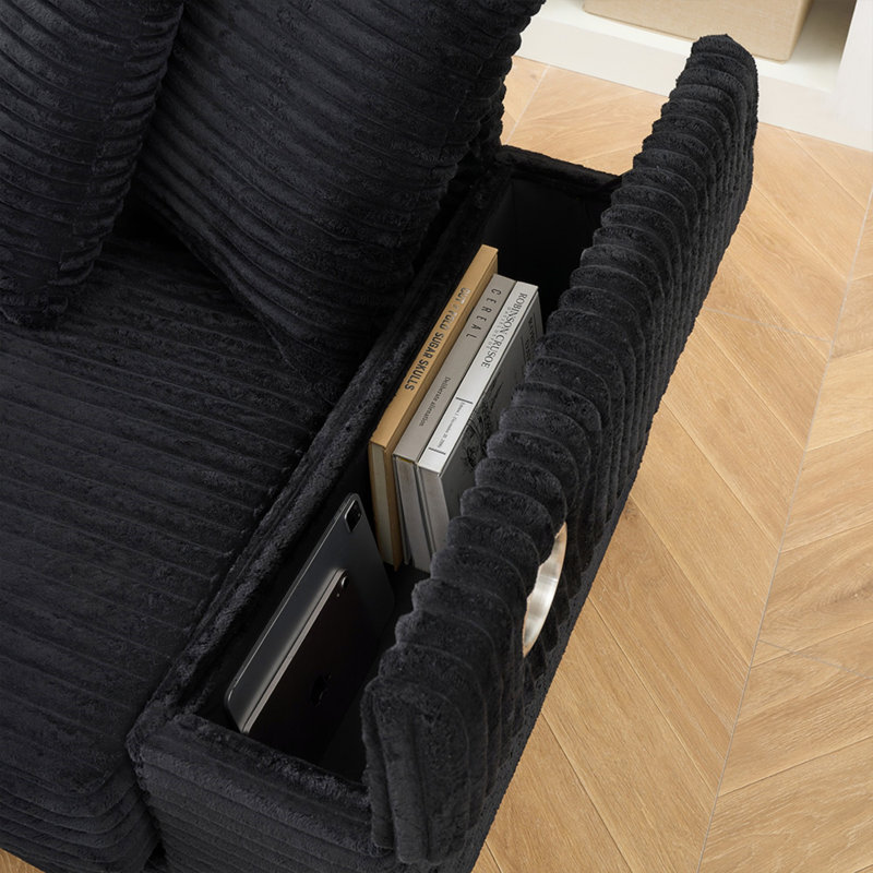 Canapé en L rembourré, canapé à structure en bois avec porte-gobelets et rangement, canapé de style moderne pour la maison