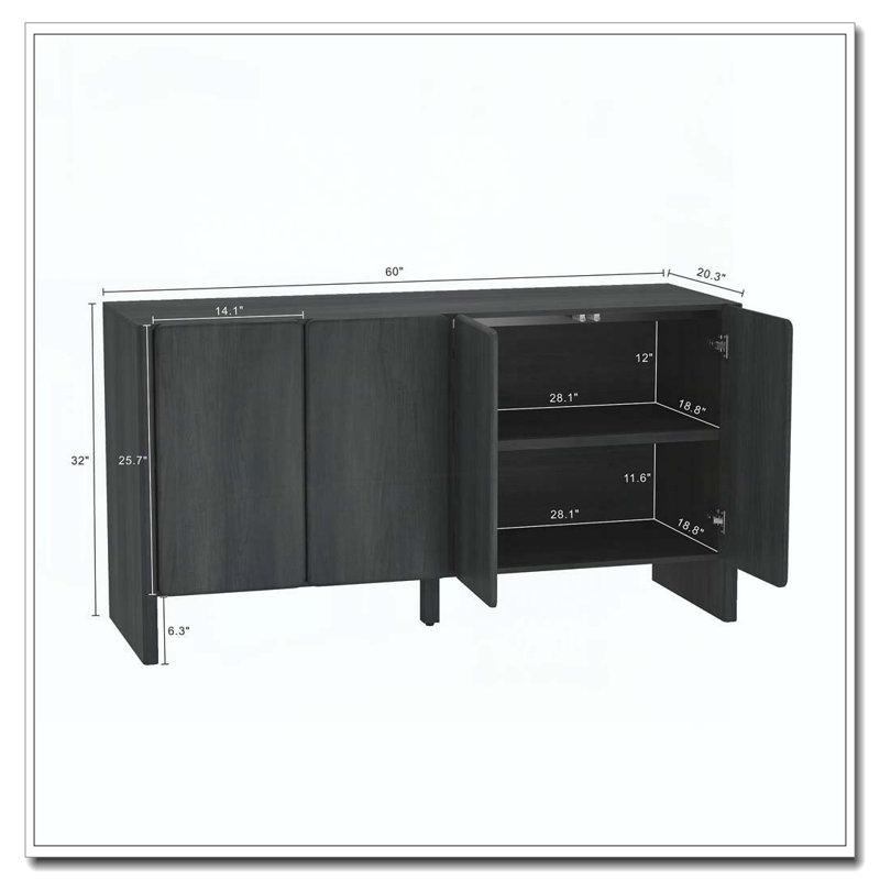 Armoire 4 portes avec rangement, Gris anthracite