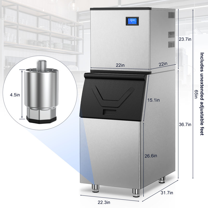 Commercial Silver Stainless Steel Freestanding Ice Maker with 450 lb Daily Production