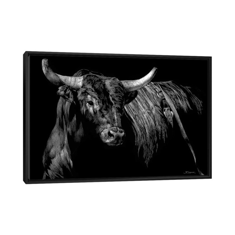 Brindle Rodeo Bull par Julie T. Chapman - reproduction de photo sur toile tendue, H 40 po x l 60 po x P 1,5 po, Pas de tapis