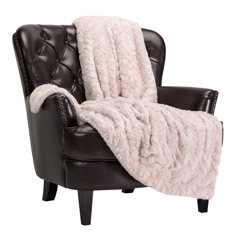 Classy Pink Reversible Faux Fur and Sherpa Throw Blanket