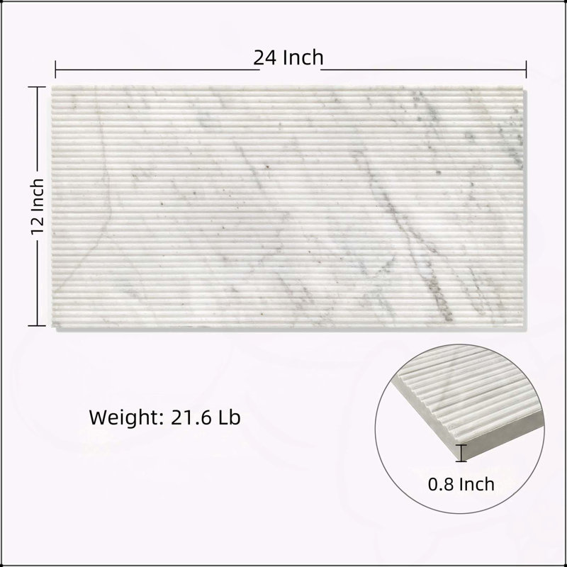 Marbre blanc 12 x 24, marbre naturel, pour mur, fini texturé à l'OL, marbre cannelé 3D, pierre naturelle, 1 boîte de 4 pièces