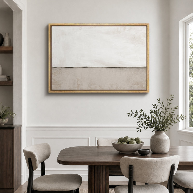 Minimaliste «Œuvre de paysage abstrait beige pastel beige, images murales neutres à décor simple, impression sur toile encadrée, impression sur toile»