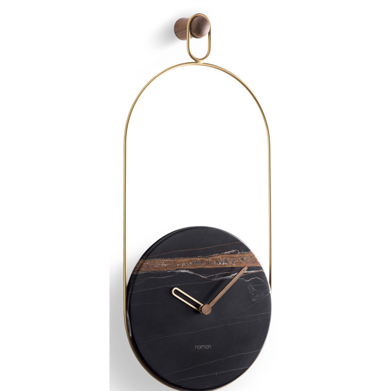 Eslabon Marble Analog Wall Clock, Sahara Noir Marble/Brass