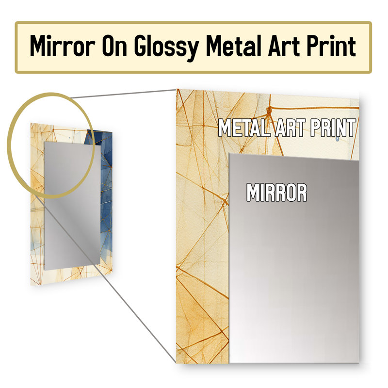 Minimalist Blue and Gold II - Abstract Shapes Mirror, Blue Decorative Wall Mirror, Printed Metal Art, 32" x 24"