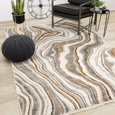 Tapis de salon en polypropylène crème Devanee