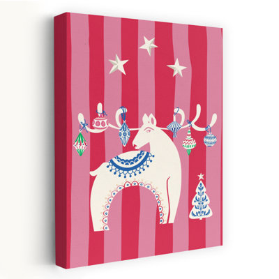 Nordic Christmas Reindeer Abstract Christmas Tree Deer Animal Winter Wall Art Print by Annick - Wrapped Canvas Print