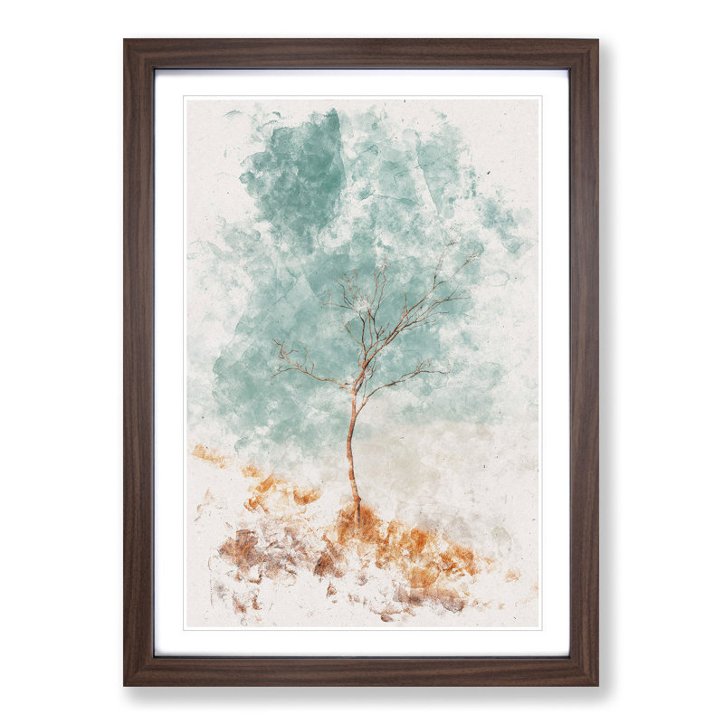 Lonely Tree - Picture Frame Painting Print, 33cm H x 24cm W x 2cm D, Walnut Framed