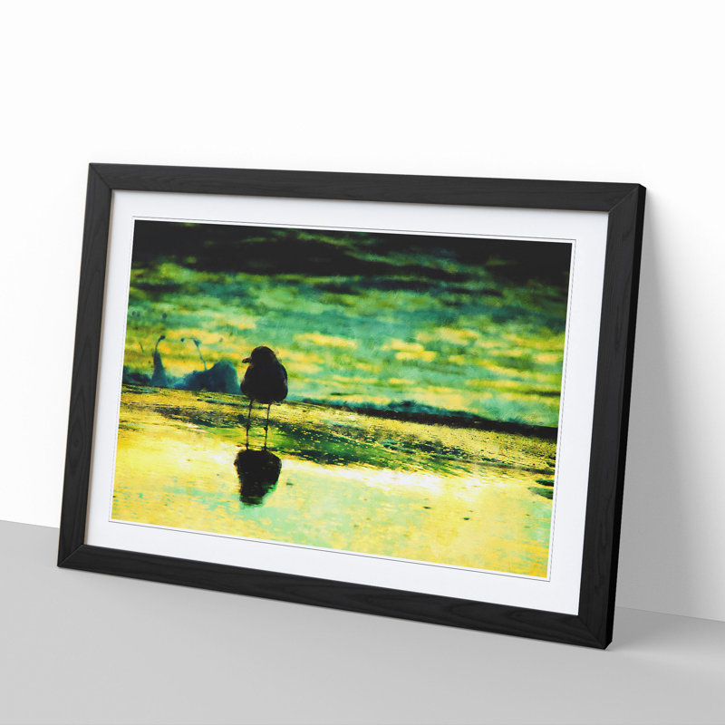 Seagull upon the Beach - Picture Frame Graphic Art, Black Framed, 48cm H x 65cm W x 2cm D